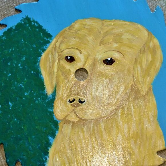 Hand Crafted Yellow Lab Dog Painting On 10" Saw Blade - Picture 4 of 7